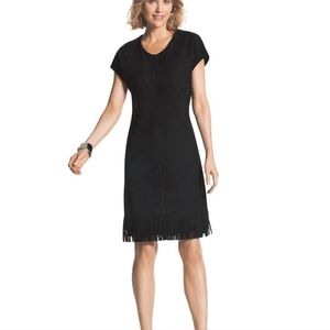 NWT Chico's Black Faux Suede Fringe Hem Short Sleeve Dress 1.5